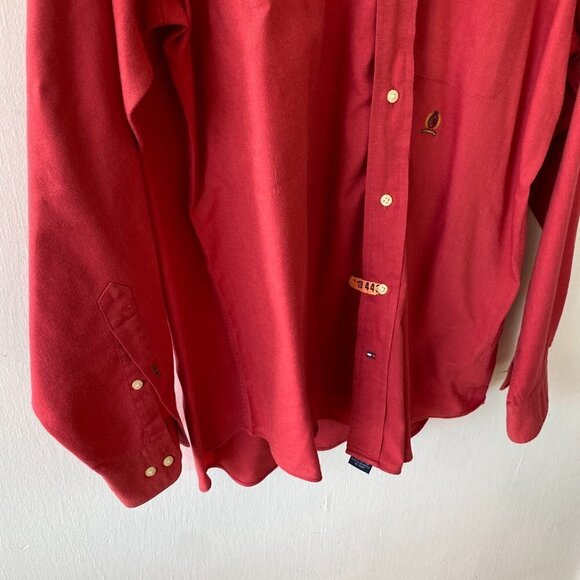 Tommy Hilfiger Original Oxford Shirt Mens Large Red Collared Button Down - Picture 3 of 7